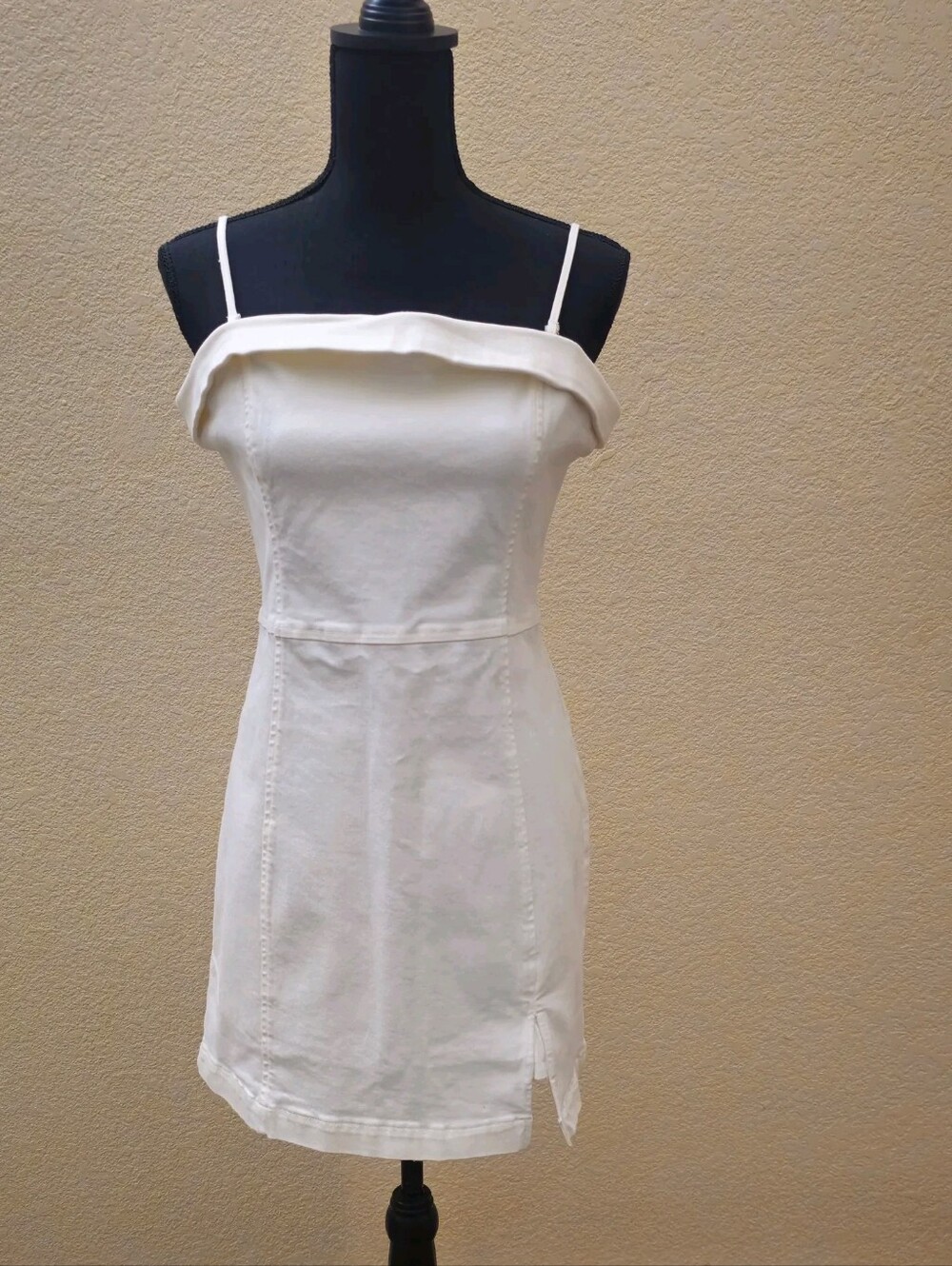 American Eagle Outfitters White Spaghetti Strap Fold-Over Mini Dress